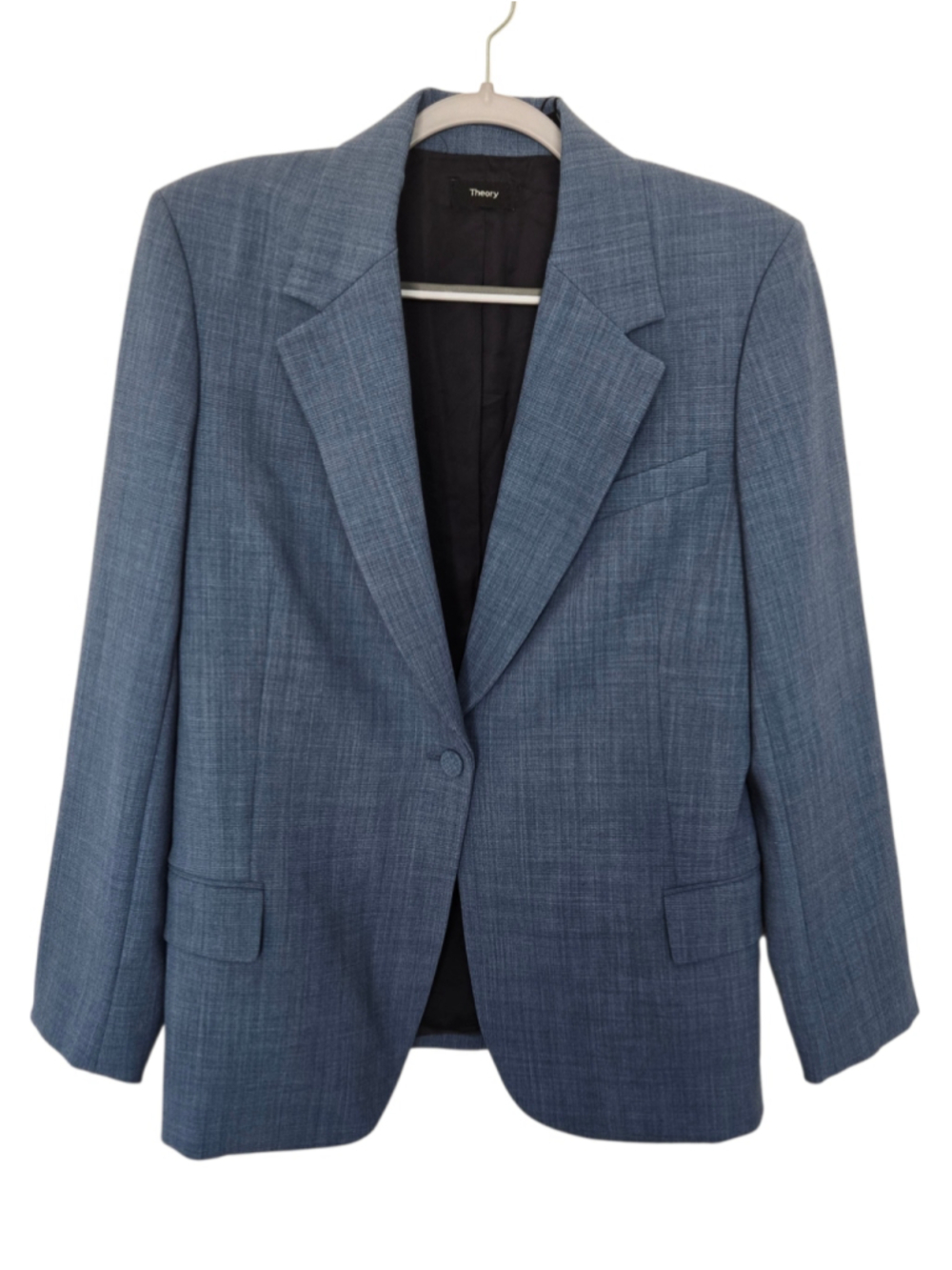 Theory Portland Fitted Blazer Blue Wool Blend One Button Career Jacket Size 12